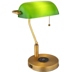 Lampe De Banquier Globo Antique Vieux Laiton, 1 Lumiere