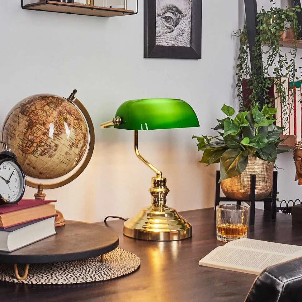 Lampe De Banquier Verte Or, Vert, Laiton, 1 Lumiere