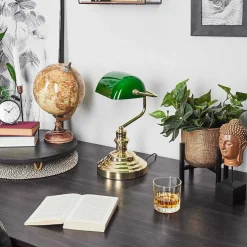 Lampe De Banquier Verte Or, Vert, Laiton, 1 Lumiere