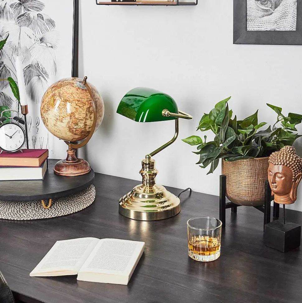 Lampe De Banquier Verte Or, Vert, Laiton, 1 Lumiere