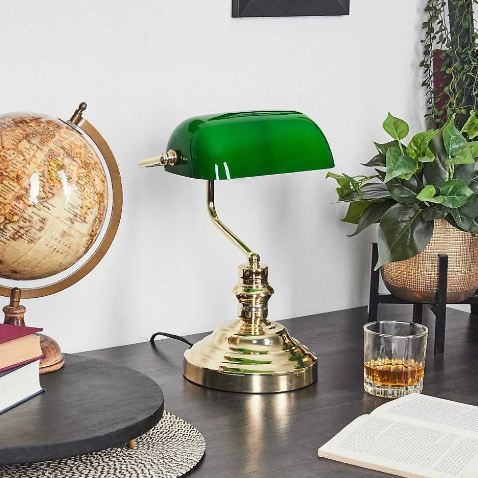 Lampe De Banquier Verte Or, Vert, Laiton, 1 Lumiere