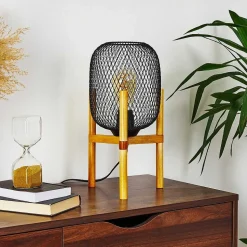 Lampe De Table Ateponta Bois Clair, Noir, 1 Lumiere