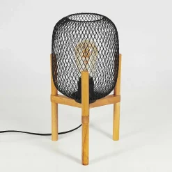 Lampe De Table Ateponta Bois Clair, Noir, 1 Lumiere