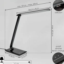 Lampe De Table Chozendo Led Noir, 1 Lumiere