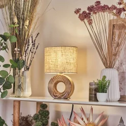 Lampe De Table Francillon Brun, Chrome, Couleur Bois, 1 Lumiere