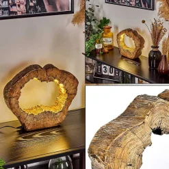 Lampe De Table Hasteboda Led Brun, Couleur Bois, 1 Lumiere