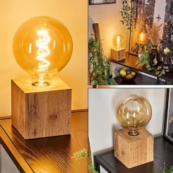 Lampe De Table Heimola Brun, Couleur Bois, 1 Lumiere