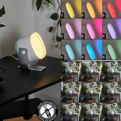 Lampe De Table Idual Lilas Led Argente, 1 Lumiere, Changeur De Couleurs