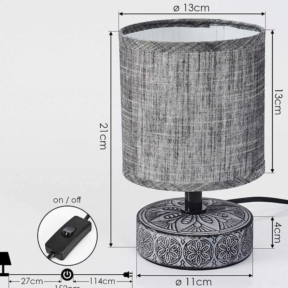 Lampe De Table Kigombo Gris, Noir, 1 Lumiere