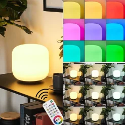 Lampe De Table Loural Led Nickel Mat, 1 Lumiere, Telecommandes, Changeur De Couleurs