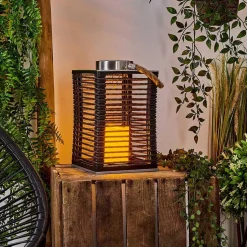 Lampe De Table Solaire Emboque Led Brun, Ecru, Nickel Mat, Noir, 1 Lumiere