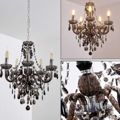 Lustre Delhi Noir, Transparent, 5 Lumieres