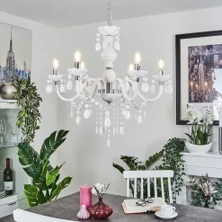 Lustre Malmback Chrome, Blanc, 6 Lumieres