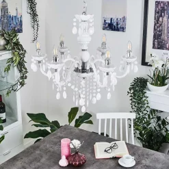 Lustre Malmback Chrome, Blanc, 6 Lumieres