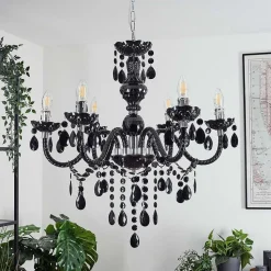 Lustre Malmback Chrome, Noir, 6 Lumieres