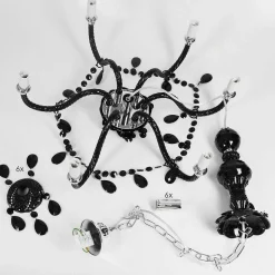 Lustre Malmback Chrome, Noir, 6 Lumieres