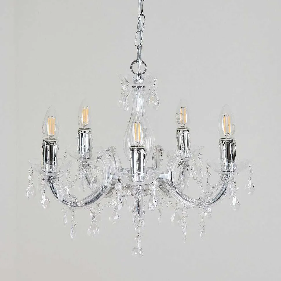 Lustre Malmback Chrome, Transparent, 5 Lumieres