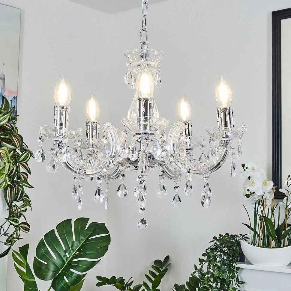 Lustre Malmback Chrome, Transparent, 5 Lumieres