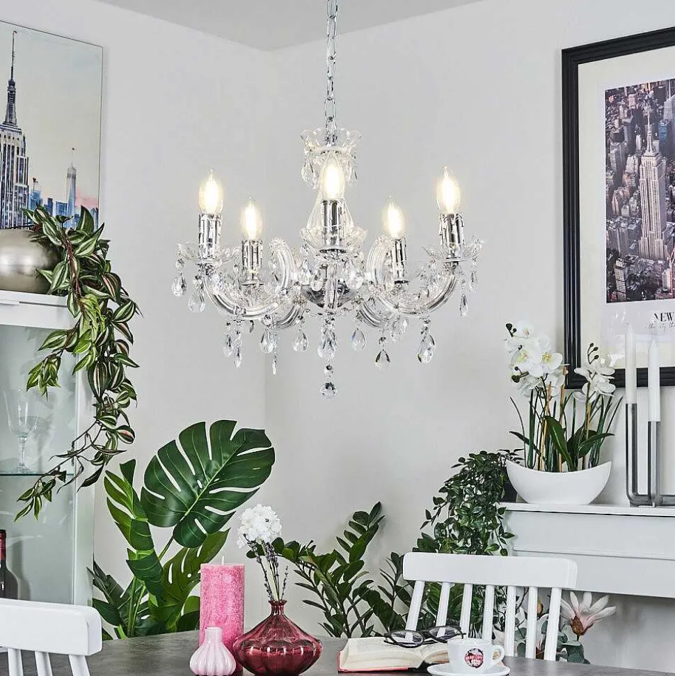 Lustre Malmback Chrome, Transparent, 5 Lumieres