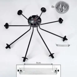 Plafonnier - Verre 15 Cm Chehalis Noir, 8 Lumieres