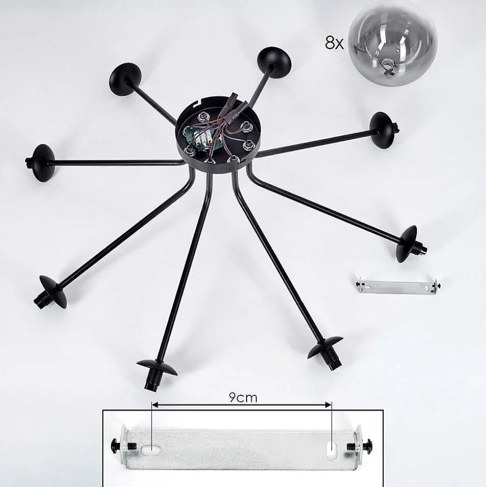 Plafonnier - Verre 15 Cm Chehalis Noir, 8 Lumieres