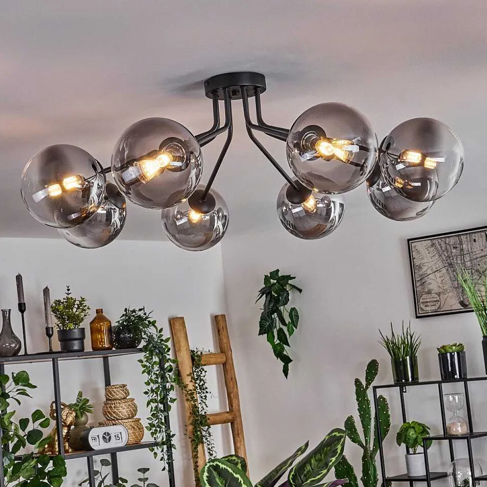 Plafonnier - Verre 15 Cm Chehalis Noir, 8 Lumieres