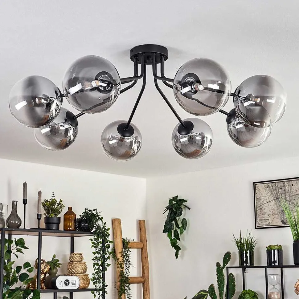 Plafonnier - Verre 15 Cm Chehalis Noir, 8 Lumieres