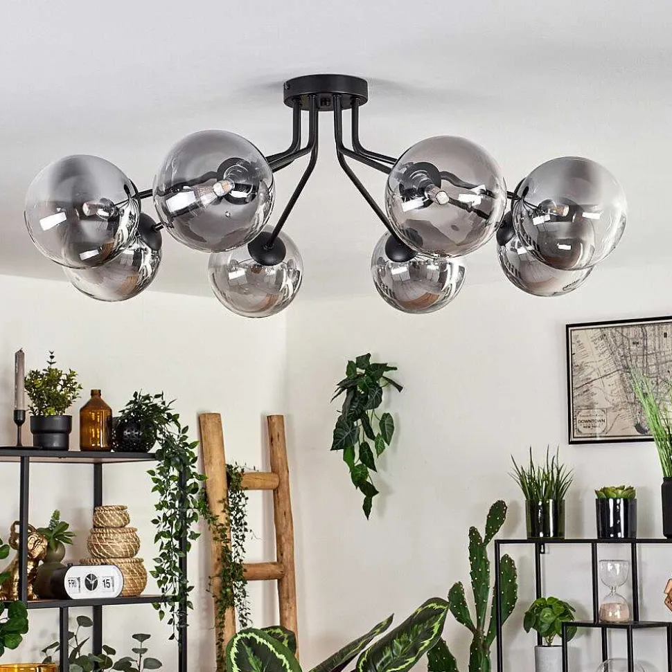 Plafonnier - Verre 15 Cm Chehalis Noir, 8 Lumieres