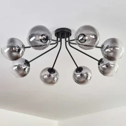 Plafonnier - Verre 15 Cm Chehalis Noir, 8 Lumieres