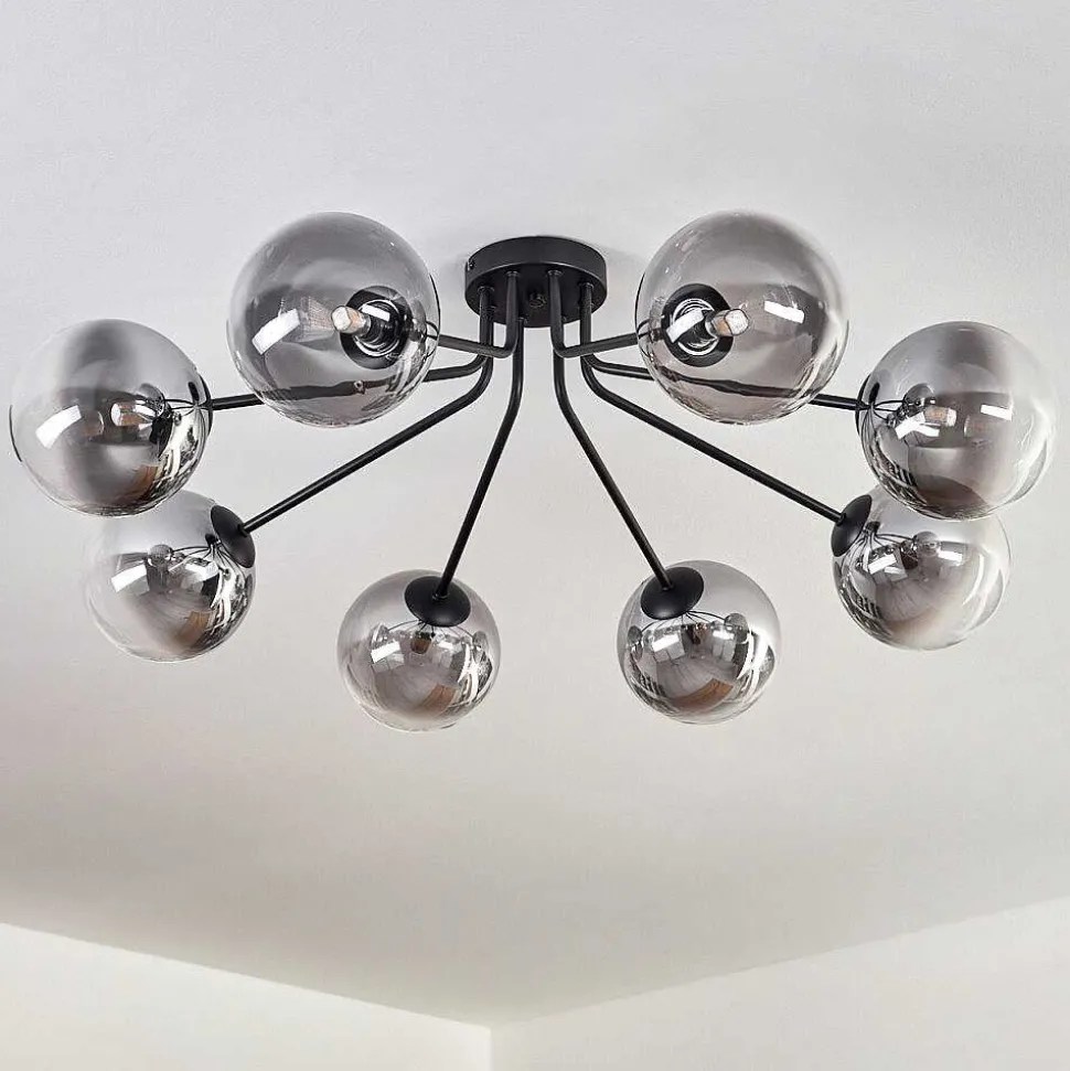 Plafonnier - Verre 15 Cm Chehalis Noir, 8 Lumieres