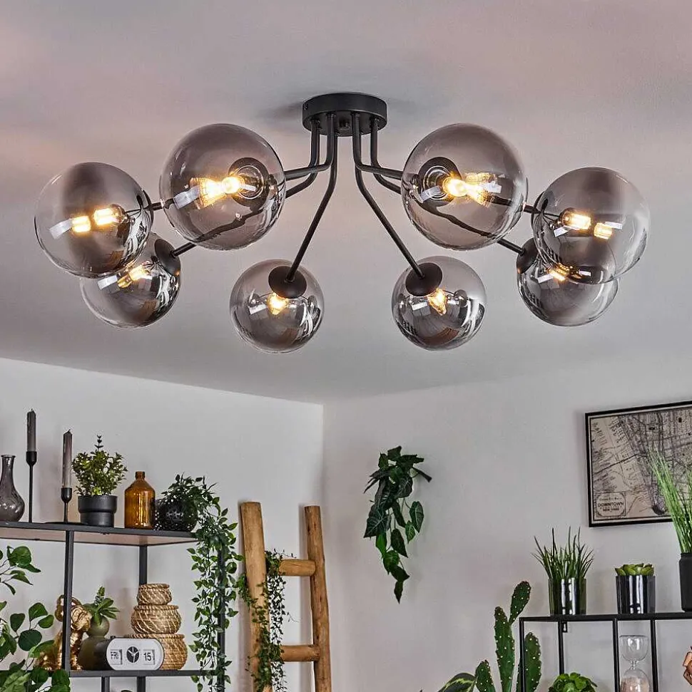 Plafonnier - Verre 15 Cm Chehalis Noir, 8 Lumieres