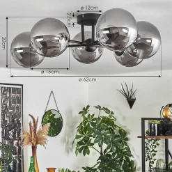 Plafonnier - Verre 15 Cm Chehalis Fume, 6 Lumieres