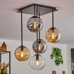 Plafonnier - Verre 15 Cm Gastor Ambre, Clair, Fume, 5 Lumieres