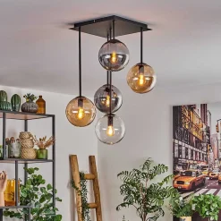 Plafonnier - Verre 15 Cm Gastor Ambre, Clair, Fume, 5 Lumieres