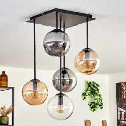 Plafonnier - Verre 15 Cm Gastor Ambre, Clair, Fume, 5 Lumieres