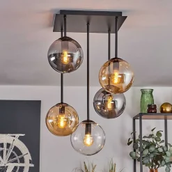 Plafonnier - Verre 15 Cm Gastor Ambre, Clair, Fume, 5 Lumieres