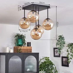 Plafonnier - Verre Chehalis Ambre, 5 Lumieres