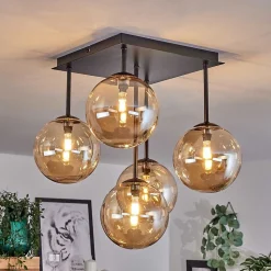 Plafonnier - Verre Chehalis Ambre, 5 Lumieres