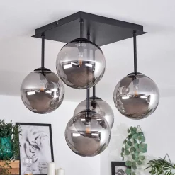 Plafonnier - Verre Chehalis Fume, 5 Lumieres