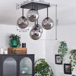 Plafonnier - Verre Chehalis Fume, 5 Lumieres