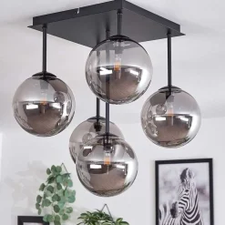 Plafonnier - Verre Chehalis Fume, 5 Lumieres