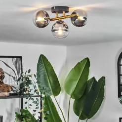 Plafonnier - Verre Chehalis Or, Noir, 3 Lumieres