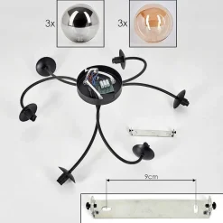 Plafonnier - Verre Chehalis Ambre, Fume, 6 Lumieres