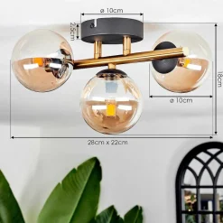 Plafonnier - Verre Chehalis Or, Noir, 3 Lumieres