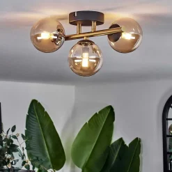 Plafonnier - Verre Chehalis Or, Noir, 3 Lumieres