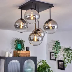 Plafonnier - Verre Chehalis Clair, Fume, 5 Lumieres