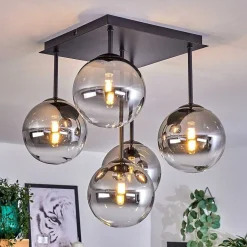 Plafonnier - Verre Chehalis Clair, Fume, 5 Lumieres