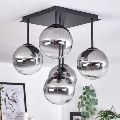 Plafonnier - Verre Chehalis Clair, Fume, 5 Lumieres