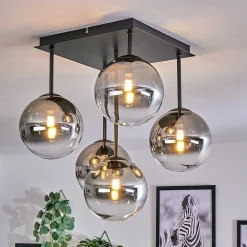 Plafonnier - Verre Chehalis Clair, Fume, 5 Lumieres