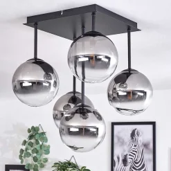 Plafonnier - Verre Chehalis Clair, Fume, 5 Lumieres